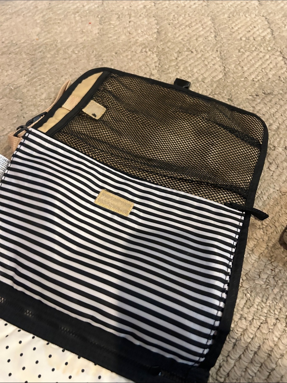 Skip Hop Black & White Striped Men's Toiletry Bag with Tan Accents - Picture 9 of 11